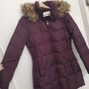 Calvin Klein Small Duck Down Coat Purple Burgundy Puffer Winter Jacket Faux Fur